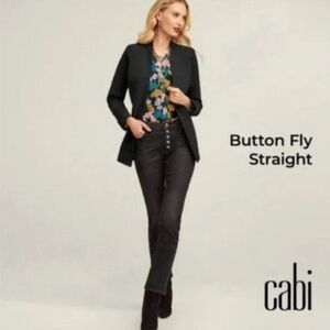 CAbi Button-Fly Straight Leg Jeans in Charcoal Black